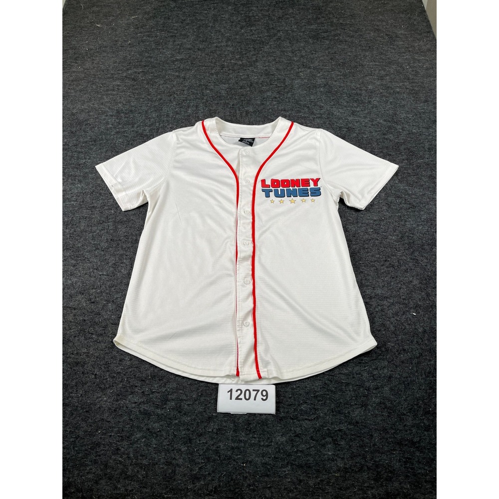 Looney Tunes Baseball Jersey Unisex Small White Good Character Graphic Mesh